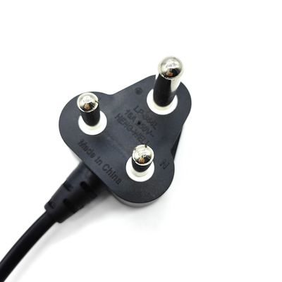 16A 250V 3Pin PVC India Power Extension Cord 1M Length OEM Customized